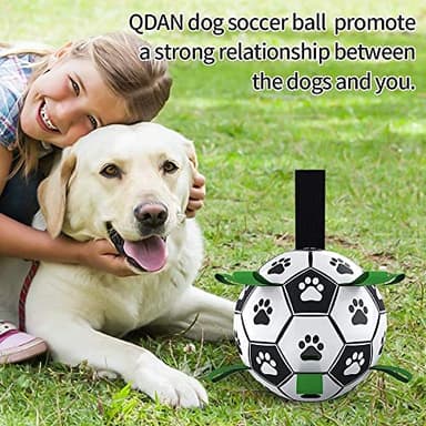 QDAN Dog Soccer Balls Toy with Bell Inside, Outdoor Interactive Toys for Tug of War, Puppy Birthday Gifts, Water Toy, Durable Ropes Squeaky Ball for Small Medium Dogs （6 INCH） - Image 5