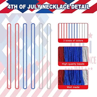 4th of July Accessories, 144PCS Independence Day Bead Necklaces, Metallic Patriotic Red Blue White Necklace, 4th of July Necklace for Memorial Day Patriotic Parades Party Favors Supplies - Image 4