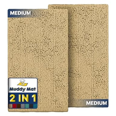 Muddy Mat® 2-Piece Beige Medium 30"X19" AS-SEEN-ON-TV Highly Absorbent Microfiber Door Mat, Bath Mat and Pet Rug, Non slip Thick Washable, Soft Chenille for Kitchen Bathroom Bedroom Indoor and Outdoor - Image 1