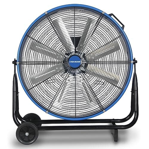 KEN BROWN 24 Inch Industrial Drum Fan, High Velocity Floor Shop Fan, Heavy Duty, 9500 CFM, 8 Blades, 3 Speeds, 360 Degree Tilt, Ideal for Industrial, Commercial, Gym, Garage Use, Blue - Image 1
