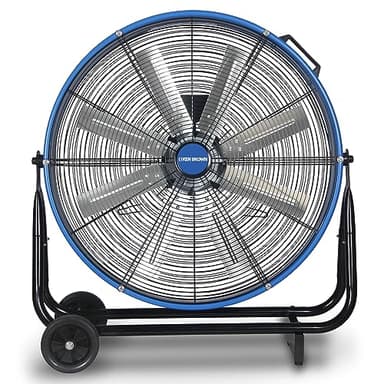 KEN BROWN 24 Inch Industrial Drum Fan, High Velocity Floor Shop Fan, Heavy Duty, 9500 CFM, 8 Blades, 3 Speeds, 360 Degree Tilt, Ideal for Industrial, Commercial, Gym, Garage Use, Blue - Image 1
