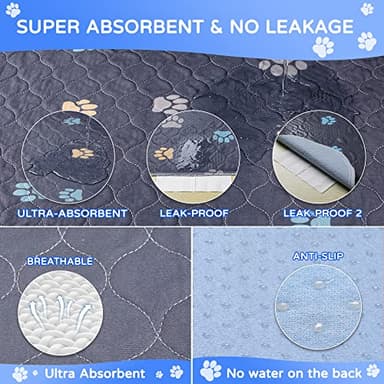 Aitmexcn Washable Puppy Dog Pee Pad, 2PCS 100% Waterproof Whelping Training Mat for Puppy/Senior Dog, Fast Drying Reusable Puppy Pads for Indoor, Outdoor and Car Travel- 48'' x 48'',Gray - Image 3