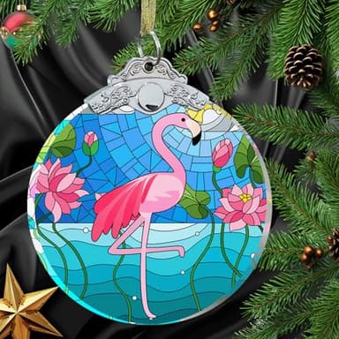 Flamingo Christmas Ornaments - Flamingo Gifts for Women Men - Flamingo Christmas Tree Decorations - Flamingo Gift Ideas Crystal Glass 3" - Xmas Gifts for Flamingo Lovers - Image 1