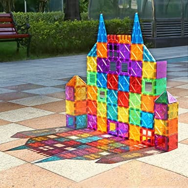 MagHub Magnet Toys Magnetic Tiles, 125 PCS Magnetic Building Blocks Set for Boys Girls Preschool Educational Construction Kit Magnet Stacking Toys for Kids Toddlers Children - Image 2