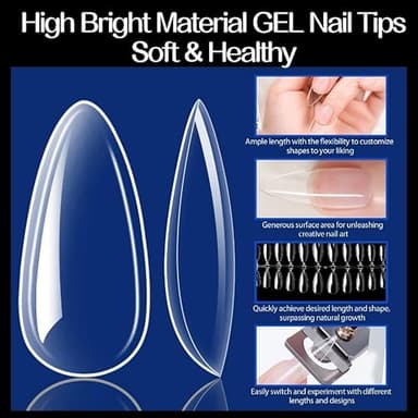 UNA GELLA Almond Fake Gel Nail Tips, 216pcs Medium Almond Pre Shaped Nails Tips for Long-Lasting Acrylic Nails, Perfect for DIY At Home French Style Nail Salon 12 Sizes - Image 3