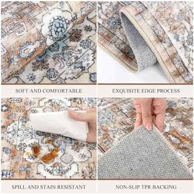 Pauwer Kitchen Rugs Sets of 3 Non Slip Washable Kitchen Mats for Floor Farmhouse Kitchen Floor Mat Runner Rug Boho Kitchen Sink Rug Carpet for Kitchen Hallway Laundry Room, Vintage Cream Tan - Image 3