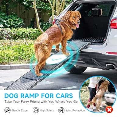 CO-Z Dog Ramp for Car, 67" Folding Pet Stairs for Large Dogs up to 200 lb, Non-Slip Rug Surface, Portable for SUV Truck Bed Couch, Indoor and Outdoor Use - Image 2