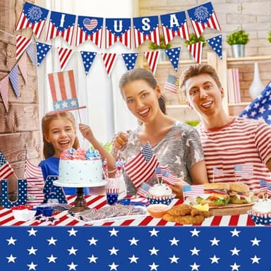 2 Pack 4th of July Tablecloth - Patriotic American Flag Table Cloth, Plastic Disposable Rectangle USA Star Stripe Table Cover for Memorial day, Fourth of July Independence Day Decorations, 54" x 108" - Image 2