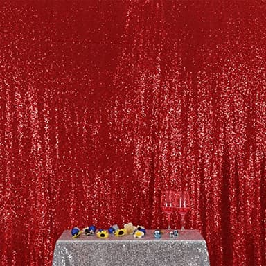 Poise3EHome Red Sequin Backdrop,7FT x 7FT Sequin Photography Backdrop Curtain for Party Decoration - Image 3