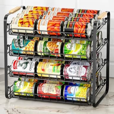 MAXIFFE 4 Tier Can Organizer for Pantry, Space-Saving Adjustable Easy Assembly Metal Sturdy Hold 48 Cans Storage Rack Holder Dispenser for Kitchen Countertop Cabinet RV, for Soda Drinks Fruits, Black - Image 1