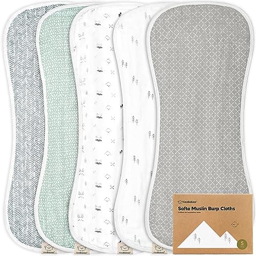 5-Pack Muslin Burp Cloths Baby Boy, Girl - Very Absorbent Baby Burp Cloth Rags, 8-Layers Viscose Derived from Bamboo Cotton Muslin Towel, Super Soft Spit Up Rags, No Shrink Washcloths (Nordic) - Image 1