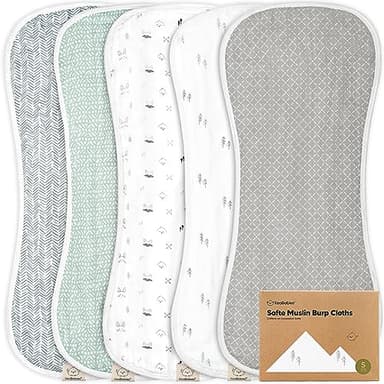 5-Pack Muslin Burp Cloths Baby Boy, Girl - Very Absorbent Baby Burp Cloth Rags, 8-Layers Viscose Derived from Bamboo Cotton Muslin Towel, Super Soft Spit Up Rags, No Shrink Washcloths (Nordic) - Image 1