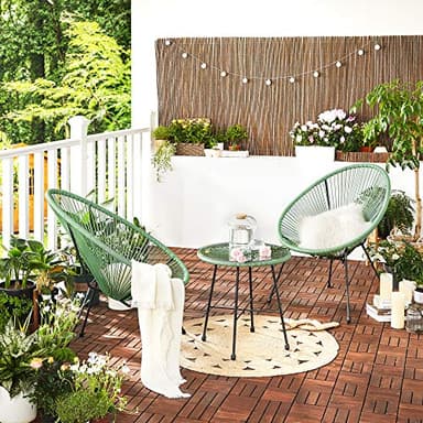 SONGMICS 3-Piece Outdoor Seating Acapulco Chair, Modern Patio Furniture Set, Glass Top Table and 2 Chairs, Indoor and Outdoor Conversation Bistro Set, Light Green UGGF011C01 - Image 2