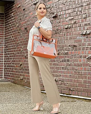 G4Free Dress Pants Women Cross Waist Wide Leg Yoga Pants with Pockets Comfy Casual Workout Pajama Sleep Pants(Light Khaki,L,35") - Image 2