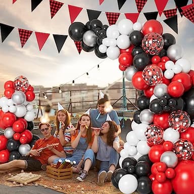 DBKL Red Black and White Balloon Garland Arch Kit with Different Size Red Black White Silver Confetti Balloons for Shower Birthday New Year Graduation Wedding Racing Car Poker Party Decorations - Image 5