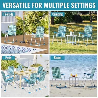 Yaheetech Patio Webbed Lawn Chairs, Set of 2 Outdoor Nylon Fabric Portable Camping Chair Folding Dining Chairs for Beach Yard Garden, Green - Image 8