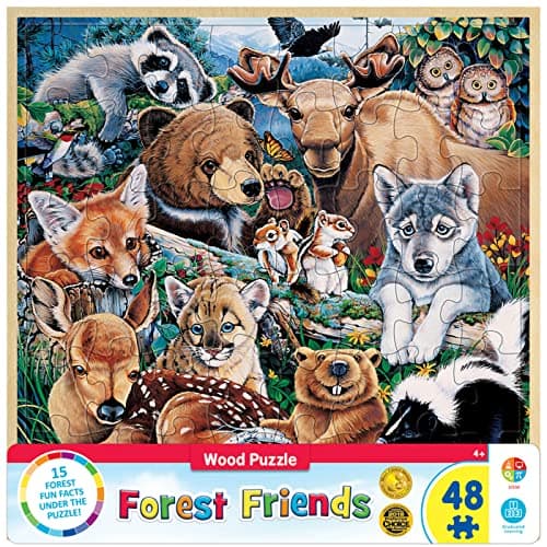 Masterpieces 48 Piece Fun Facts Jigsaw Puzzle for Kids - Forest Friends Wood Puzzle - 12"x12" - Image 1