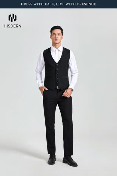 HISDERN Vest 101 Men’s Slim Fit Suit Vest Waistcoat with 3 Pockets for Business Formal Wedding Prom and Casual Tuxedo Wear - Image 8
