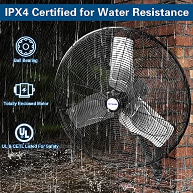 BILT HARD 24 in. Outdoor Oscillating Wall Fan, 6300 CFM 3-Speed Heavy Duty Outdoor Wall Fans, High Velocity Waterproof Fans for Patio, Commercial, Industrial, Warehouse, UL Listed - Image 3