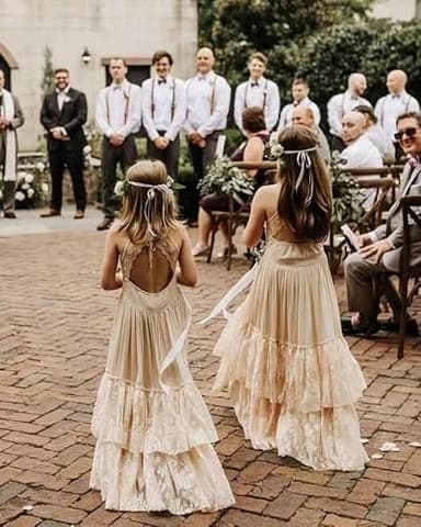 BIBIHOU Girls Kids Dress, Lace Back Full-Length Tulle Backless Formal Party Holiday Flower Girl Dresses,10 Years - Image 4