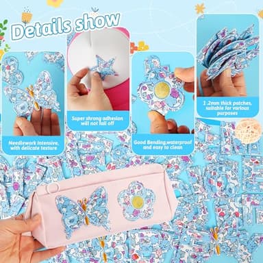 Letter Patches Self-Adhesive for Kids Clothing: Kingsow Blue 60Pcs Flowers Butterfly Letters Patch Stickers A-Z Alphabet Applique - Cute Fabric Letters Patches Stick on Jackets Hats Bags DIY Crafts - Image 6