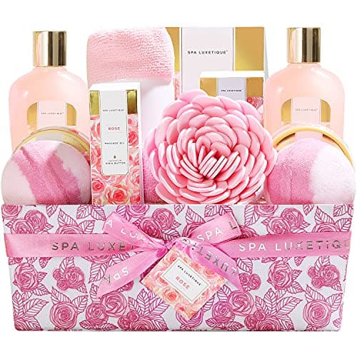 Spa Luxetique Spa Gift Baskets for Women, 12 Pcs Rose Presents Set with Bubble Bath, Bath Bombs, Body Lotion, Hand Cream, Christmas Gift Basket for Mom - Image 1
