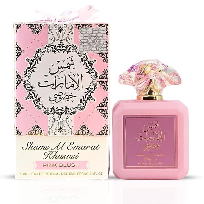 Ard al Zaafaran Pink Blush Shams Al Emarat Khususi, Marshmallow Blush Perfume For Women, Eau de Parfum - 100 ML (3.4 OZ) Romantic & Sweet Arabian Perfume - A Captivating Scent wrapped in Pink Bottle - Image 1