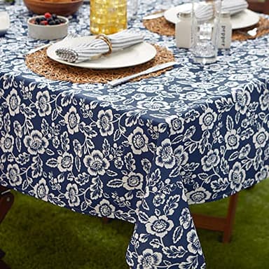 DII Floral Outdoor Zippered Tabletop Collection, Water Resistant, Tablecloth, 60 x 84, Nautical Blue - Image 4