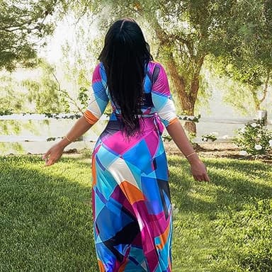 FANDEE Plus Size Maxi Dress for Women Summer Sundress V-Neck 3/4 Sleeve Multicoloured X-Large - Image 4