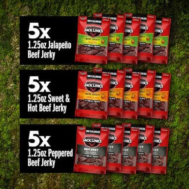 Jack Link's Beef Jerky Bold Variety Pack - Includes Sweet & Hot, Jalapeno and Peppered Jerky, Bulk Protein Snack Pack, Good Source of Protein, Meat Snacks Made with 100% Beef - 1.25 Oz (Pack of 15) - Image 6