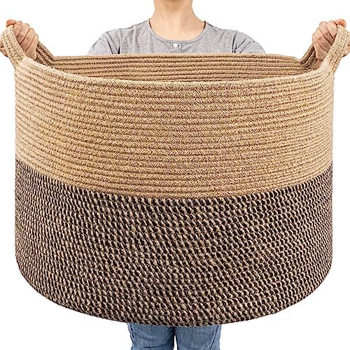 Goodpick Extra Large Wicker Storage Basket, 83L Woven Blanket Storage for Living Room, Round Baby Basket for Clothes, Big Laundry Hamper for Pillow, 21.7 x 13.8 inches - Image 1