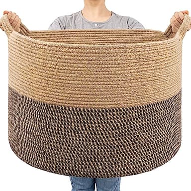 Goodpick Extra Large Wicker Storage Basket, 83L Woven Blanket Storage for Living Room, Round Baby Basket for Clothes, Big Laundry Hamper for Pillow, 21.7 x 13.8 inches - Image 1