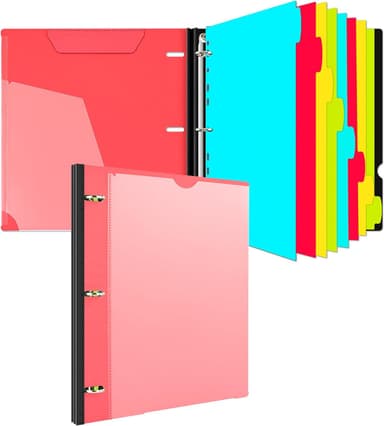 INFUN 1 Inch Telescoping 3 Ring Binder with 8-Tab Dividers, 30 Sheet Protectors and Labels – Compact Binder for Recipes, Documents and Notes, Includes 30 Recipe Cards –Red - Image 2