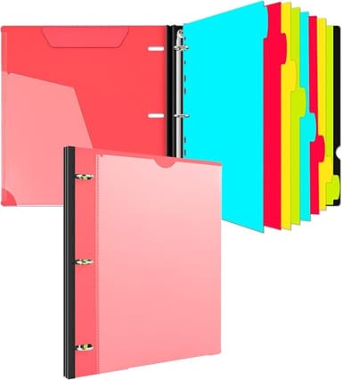 INFUN 1 Inch Telescoping 3 Ring Binder with 8-Tab Dividers, 30 Sheet Protectors and Labels – Compact Binder for Recipes, Documents and Notes, Includes 30 Recipe Cards –Red - Image 1