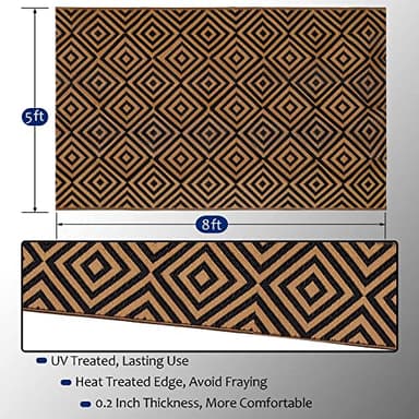 Ridota Reversible Mats, Outdoor Patio Rugs, Plastic Straw Rug, Modern Area Rug, Floor Mat for Outdoors, RV, Patio, Backyard, Deck, Picnic, Beach, Trailer, Camping (Diamond Black & Brown, 5' x 8') - Image 2