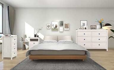 BTDWI Farmhouse 6 Drawer Dresser & 2 Nightstand Sets 3 Piece for Bedroom, Wood Dresser with Metal Handle for Bed Room, Light Beige - Image 7