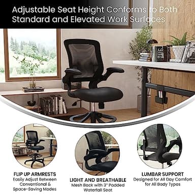 Flash Furniture Kale Mid-Back Swivel Office Chair with Adjustable Foot Ring, Lumbar Support, and Seat Height, Ergonomic Mesh Executive Chair, Black - Image 4