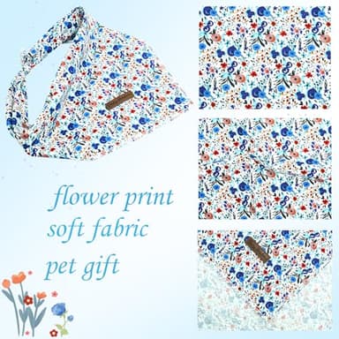 Bobo Rainbow Dog Bandana-1PC Flower Print Dog Bandanas Pet Bandanas Cute Bandanas Spring Bandanas Bibs Scarf Square Blue Soft Dog Kerchief Pet Bandanas for Small Medium Large Dogs - Image 2
