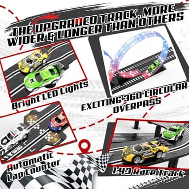 3 IN 1 Slot Car Race Track Sets with 4 High Speed Slot Cars, Electric Race Car Track Include Circular Overpass Flash Tracks, 1:43 Remote Control Track Car Game Toys Gifts for Adults Boys Ages 6 7 8-12 - Image 3
