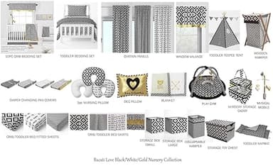 Bacati - 2 Pack Love Diamonds Aztec Neutral 100% Cotton Soft Breathable Percale 2 Pack Crib/Toddler Bed Fitted Sheets (Black) - Image 8