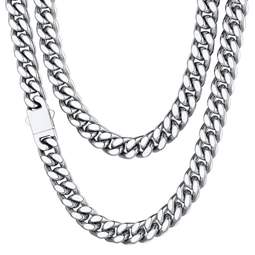 Stainless Steel Mens Cuban Link Chain, Miami Cuban Chain Necklace for Men, 9mm Wide Hip Hop Mens Jewelry, 20" - Image 1