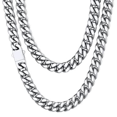 Stainless Steel Mens Cuban Link Chain, Miami Cuban Chain Necklace for Men, 9mm Wide Hip Hop Mens Jewelry, 20" - Image 1