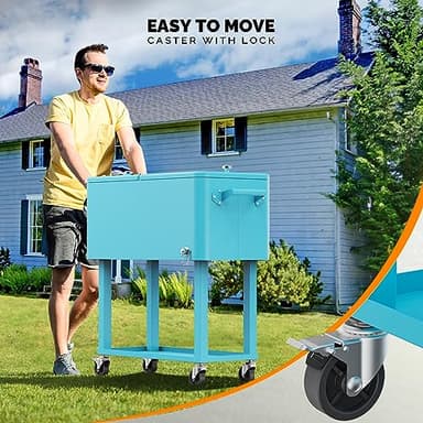 VINGLI 80 Quart Rolling Ice Chest, Portable Patio Party Bar Drink Cooler Cart, with Shelf, Beverage Pool with Bottle Opener (Light Blue) - Image 4