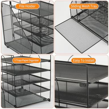 AUPSEN Desk Organizer with File Holder, 5 Trays Paper Letter Tray Organizer, Mesh Desk Organizers and Accessories for Home Office (Black) - Image 3