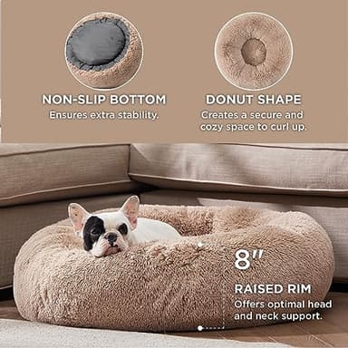 Bedsure Calming Dog Bed Medium Large Size Dogs - Donut Washable Large Pet Bed, 33 inches Anti-Slip Round Fluffy Plush Faux Fur Dog Bed, Camel - Image 5