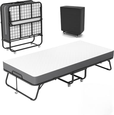 75" x 38" Folding Bed with Mattress for Adults, Portable Rollaway Single Beds with Memory Foam Mattress & Super Strong Frame, Convenient Foldable Roll Away Bed for Storage - Image 2