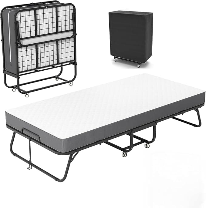 75" x 38" Folding Bed with Mattress for Adults, Portable Rollaway Single Beds with Memory Foam Mattress & Super Strong Frame, Convenient Foldable Roll Away Bed for Storage - Image 1