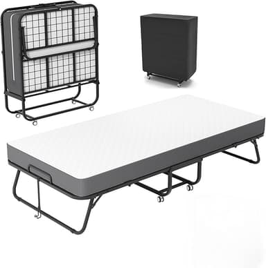 75" x 38" Folding Bed with Mattress for Adults, Portable Rollaway Single Beds with Memory Foam Mattress & Super Strong Frame, Convenient Foldable Roll Away Bed for Storage - Image 1