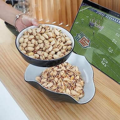 Pistachio Bowl, Snack Serving Dish, Double Dish Nut Bowl with Nut Seeds Shell Storage, Pistachios, Peanuts, Cherries, Popcorn, Edamame, Fruits, Snacks, and Candy Serving Bowl, Black & White - Image 7