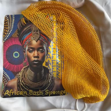 AFRIKI African Net Sponge, Authentic African Exfoliating Sponge, Black Owned, Back Scrubber, 45inch Long, for Normal to Sensitive Skin, for Daily use, Sky Collection (Yellow) - Image 3